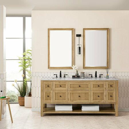 James Martin Vanities Breckenridge 72in Double Vanity, Light Natural Oak w/ 3 CM Carrara Marble Top 330-V72-LNO-3CAR